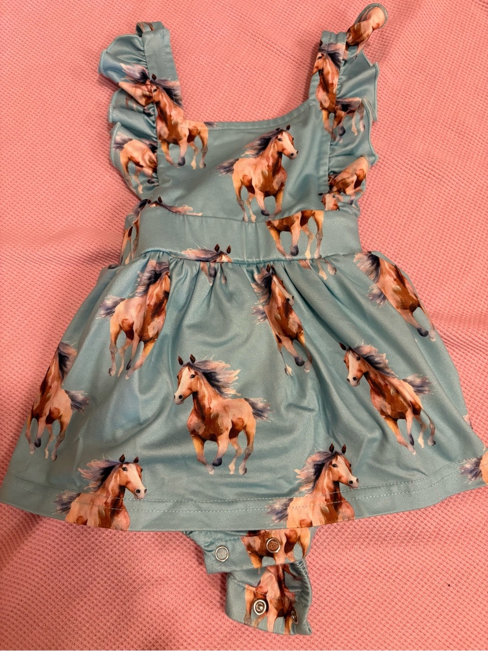 Blue Horse Print Baby Dress Romper - toddler girl